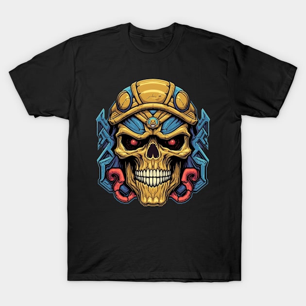 80s Retro Sci-Fi Villain Skull T-Shirt by TOKEBI